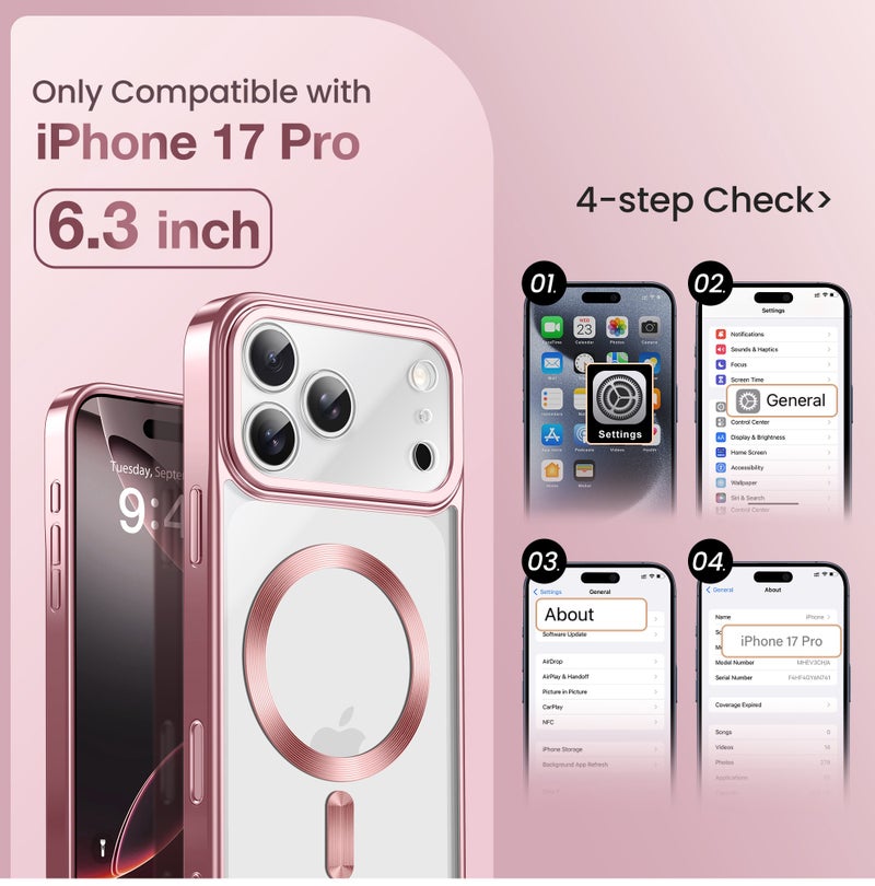GolbinBox Magnetic for iPhone 17 Pro Case with Stand, [Compatible with MagSafe], Camera Control Capture Button, 17FT Military-Grade Protection, Shockproof Slim Phone Case 6.3"(Pink/Clear) - Image 2